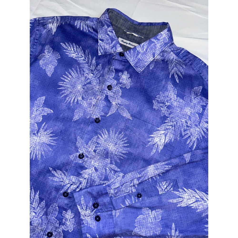 Tommy Bahama Mens Large Blue Tropical Floral Long Sleeve Button Down Shirt L